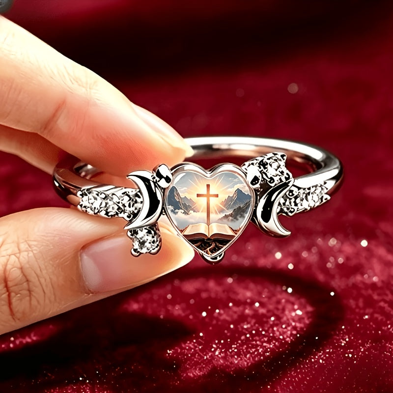 Cross Bible Heart Celestial Ring