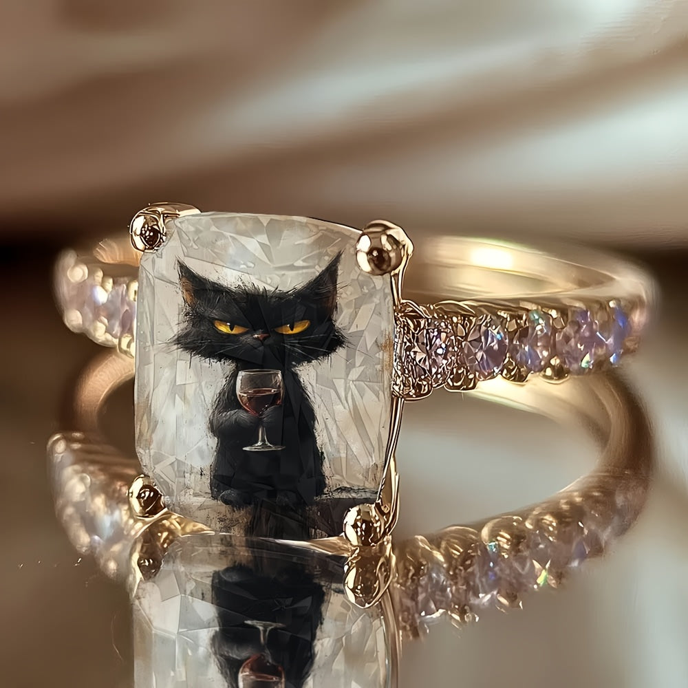 Angry Black Cup Cat Square Ring