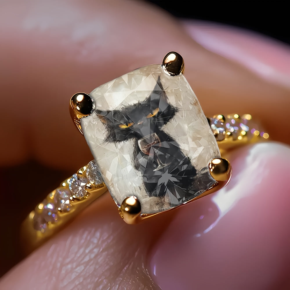 Angry Black Cup Cat Square Ring
