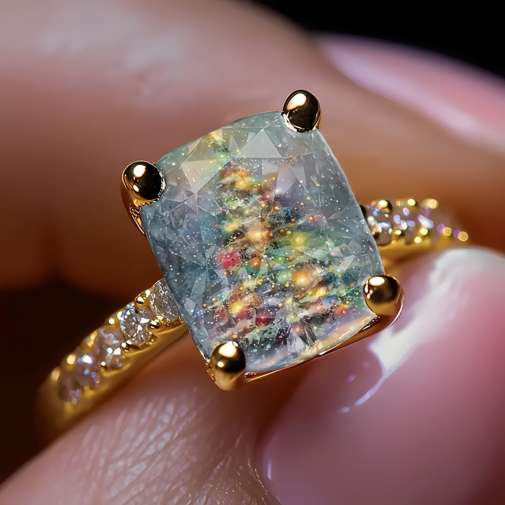 Sparkling Christmas Tree Square Ring