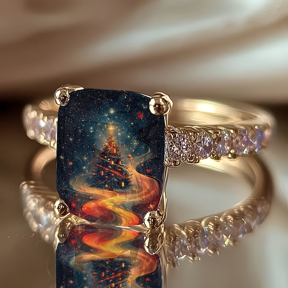 Starry Sky Christmas Tree Square Ring