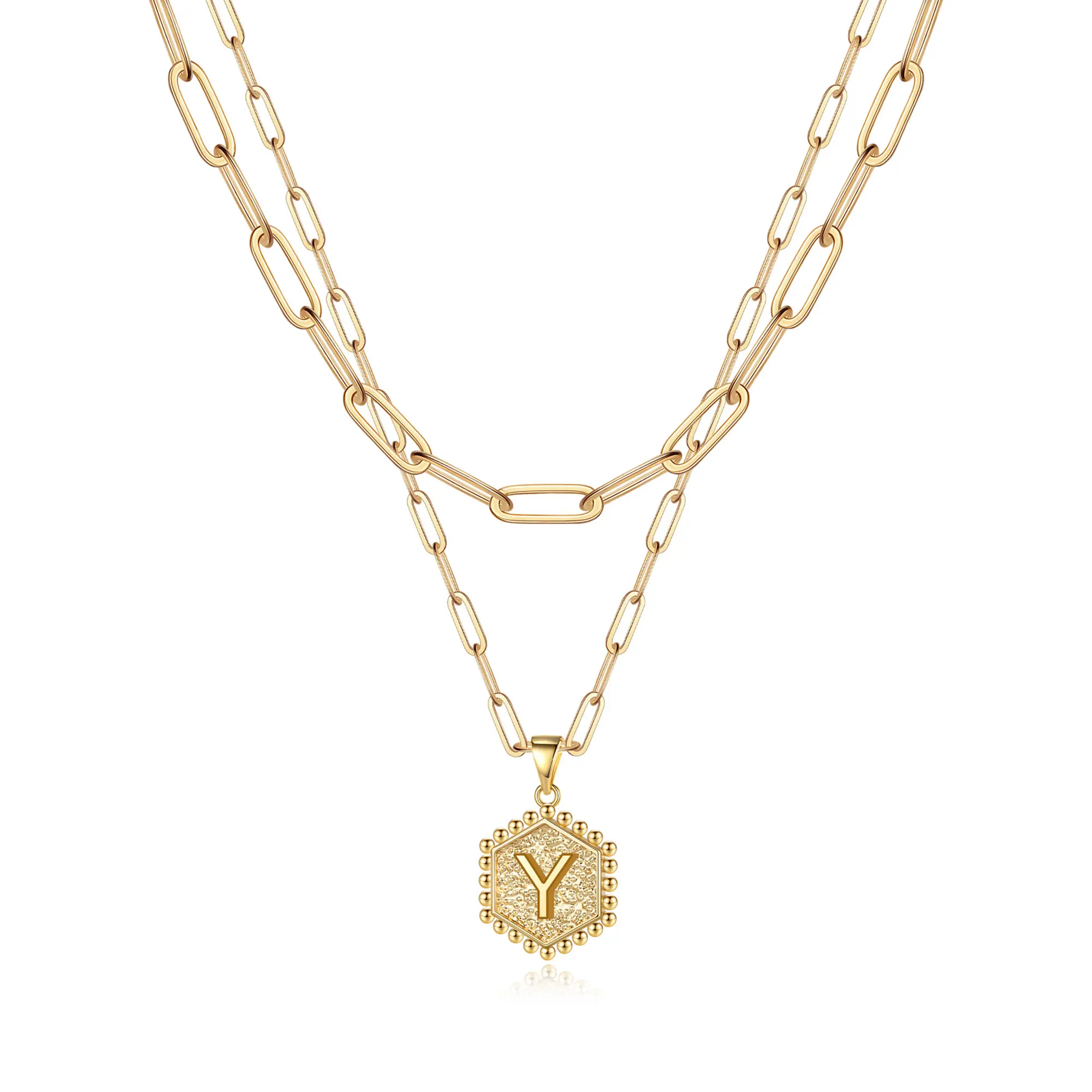 2pc 14k Hexagon Initial Necklace