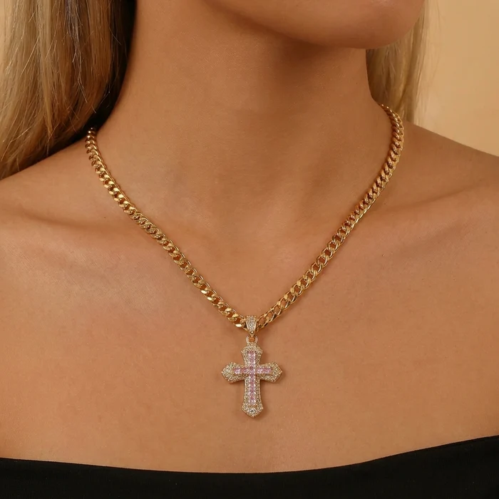 Chunky Cuban Cross Necklace