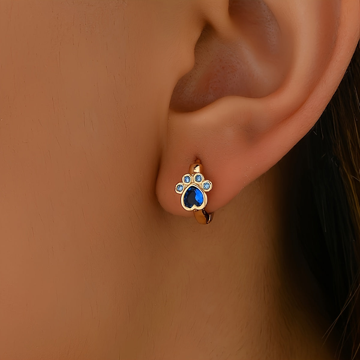 Blue Paw Print Hoop Earrings