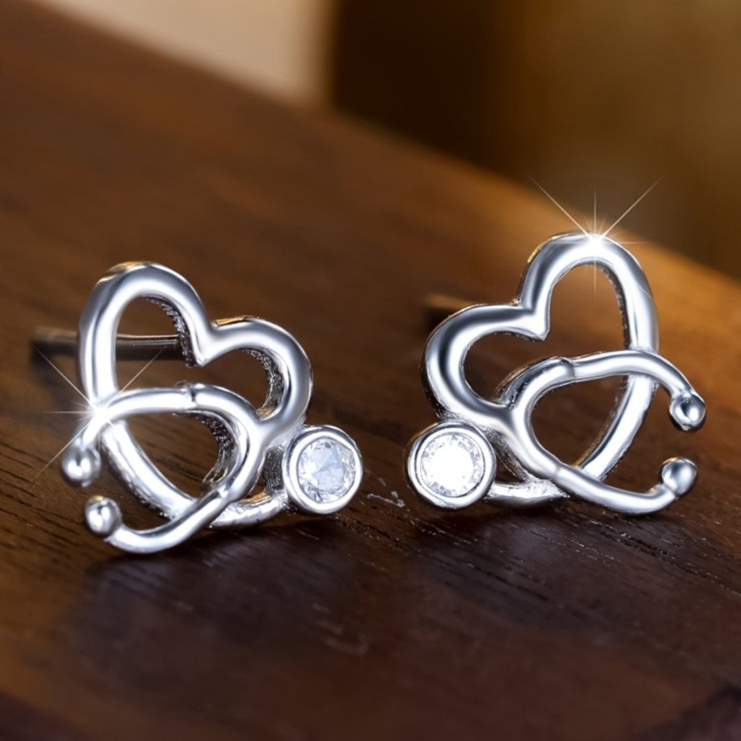 Heart Stethoscope Stud Earrings