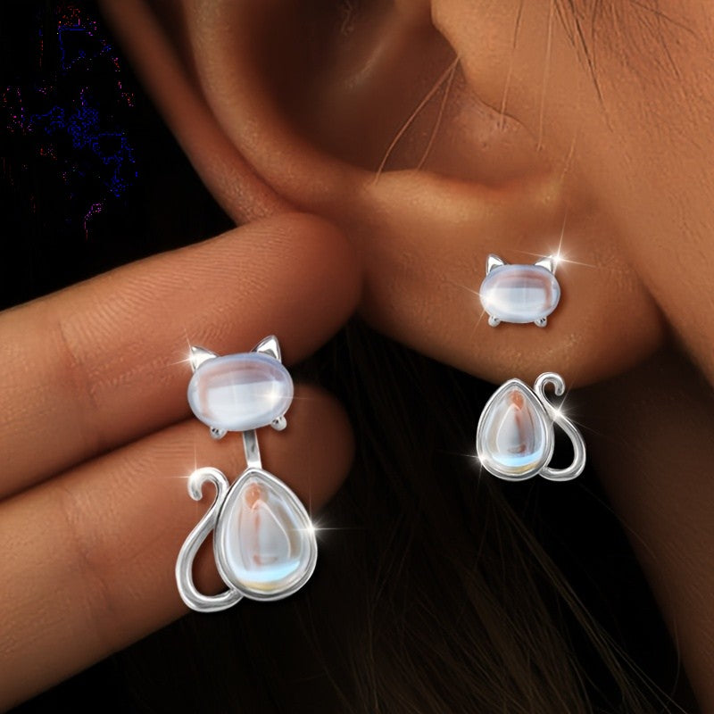 Iridescent Cat Drop Earrings