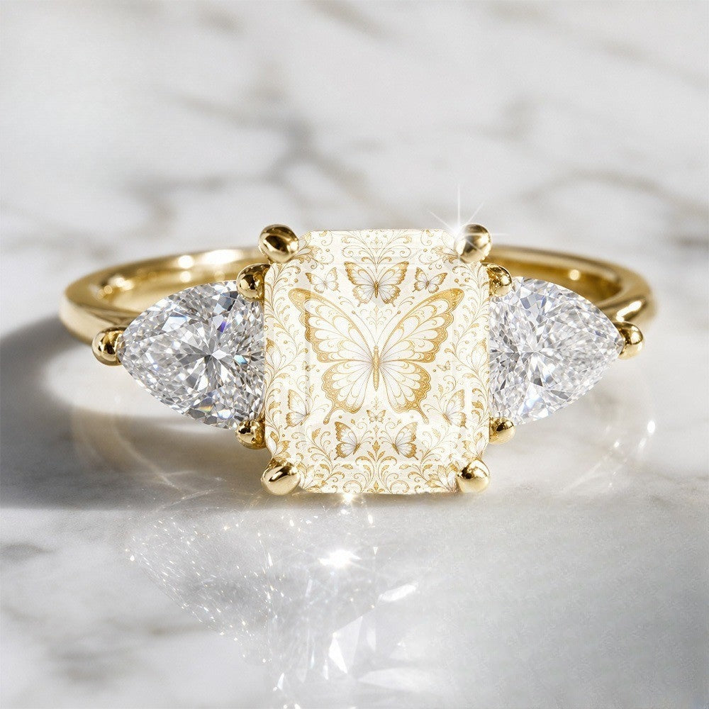 Butterfly Filigree Three-Stone Ring