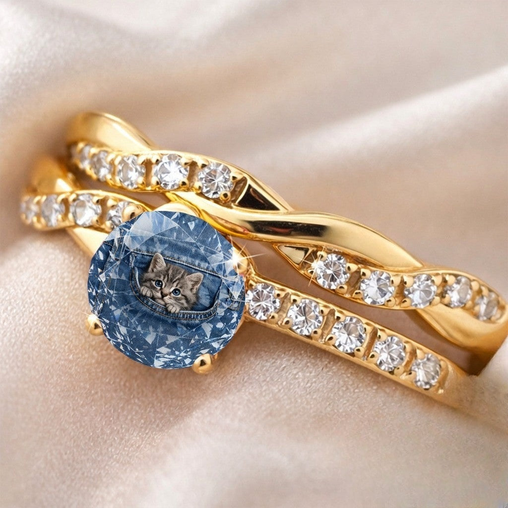 Twisted Crystal Kitten Ring