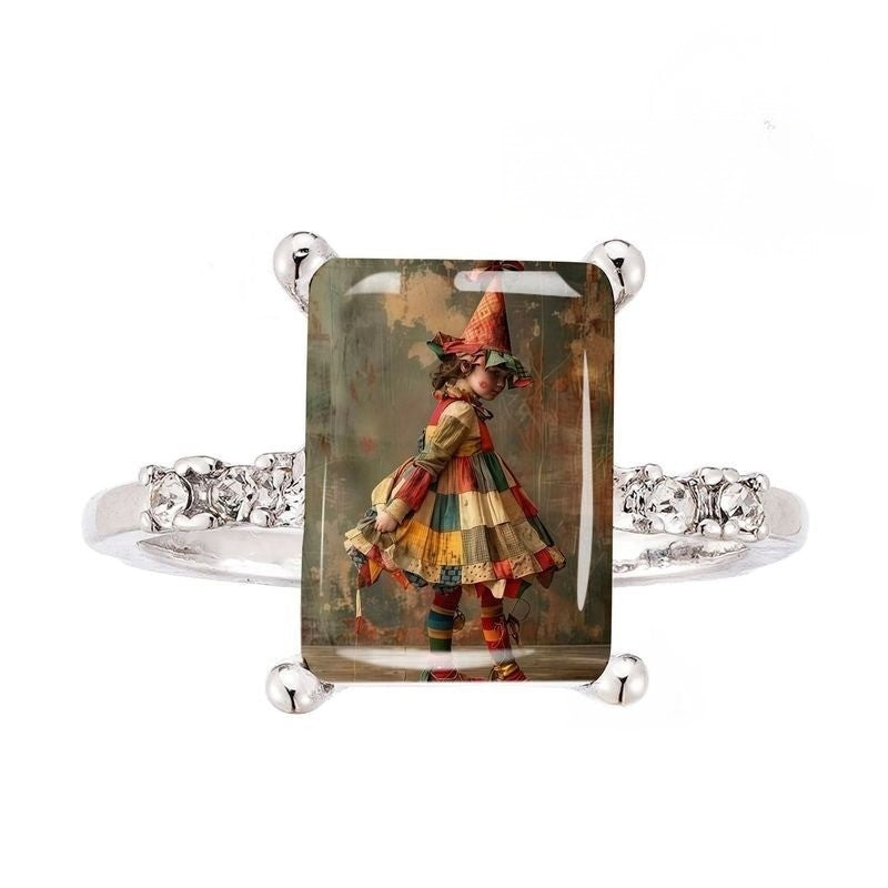 Vintage Clown Art Rectangular Ring