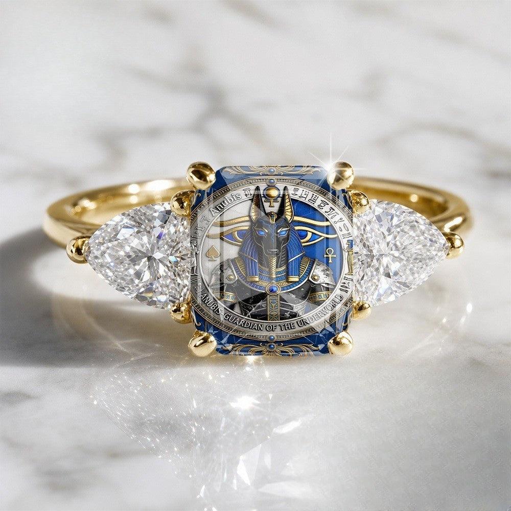 Blue Egyptian Motif Statement Ring
