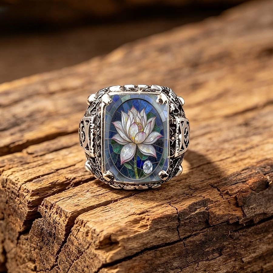 White Lotus Stained Glass Ring