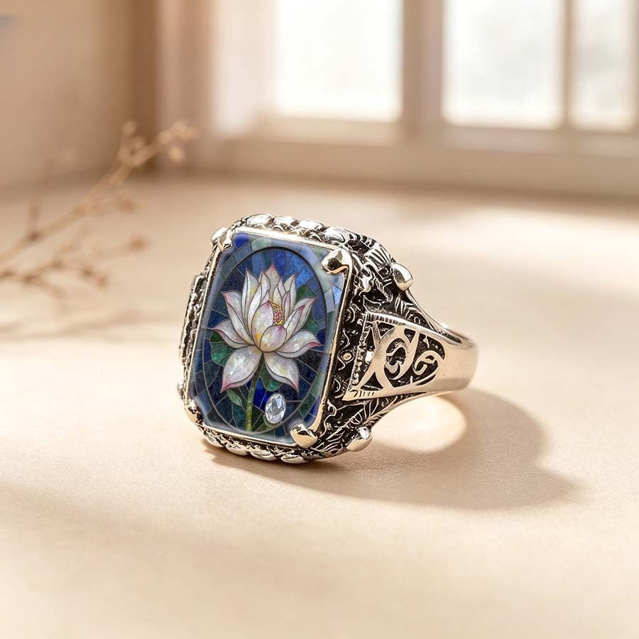 White Lotus Stained Glass Ring