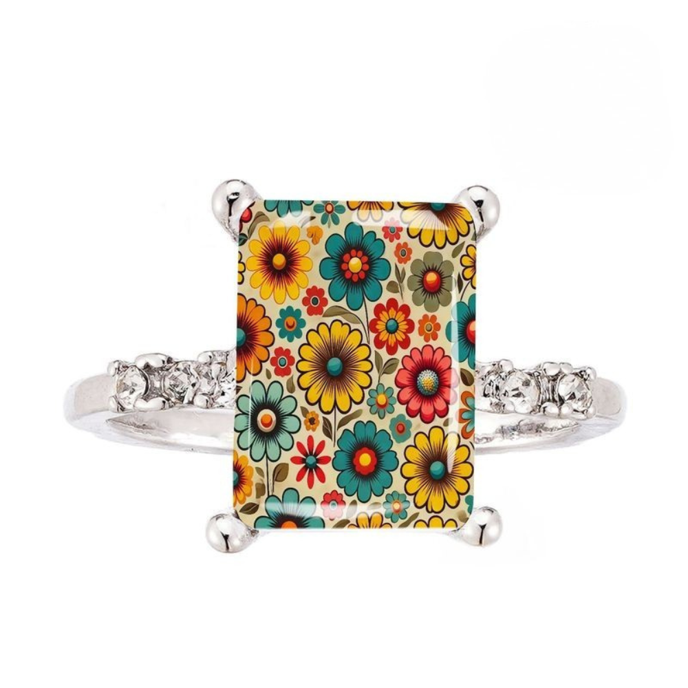 Boho Floral Field Square Ring