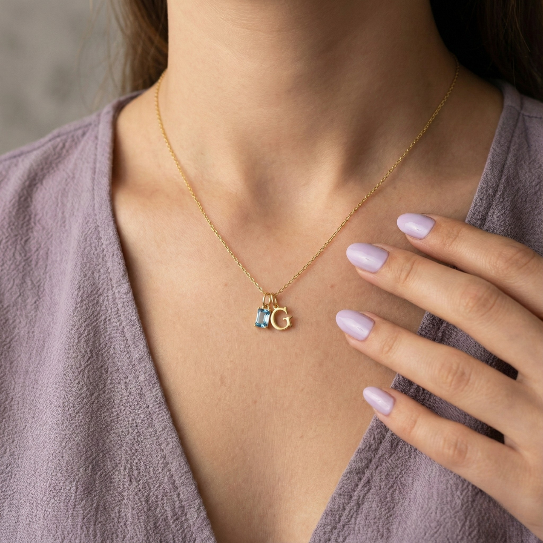 Birthstone Initial Necklace