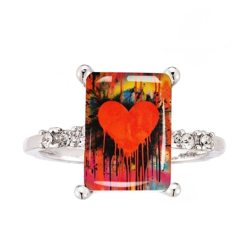 Colorful Drip Heart Rectangular Ring