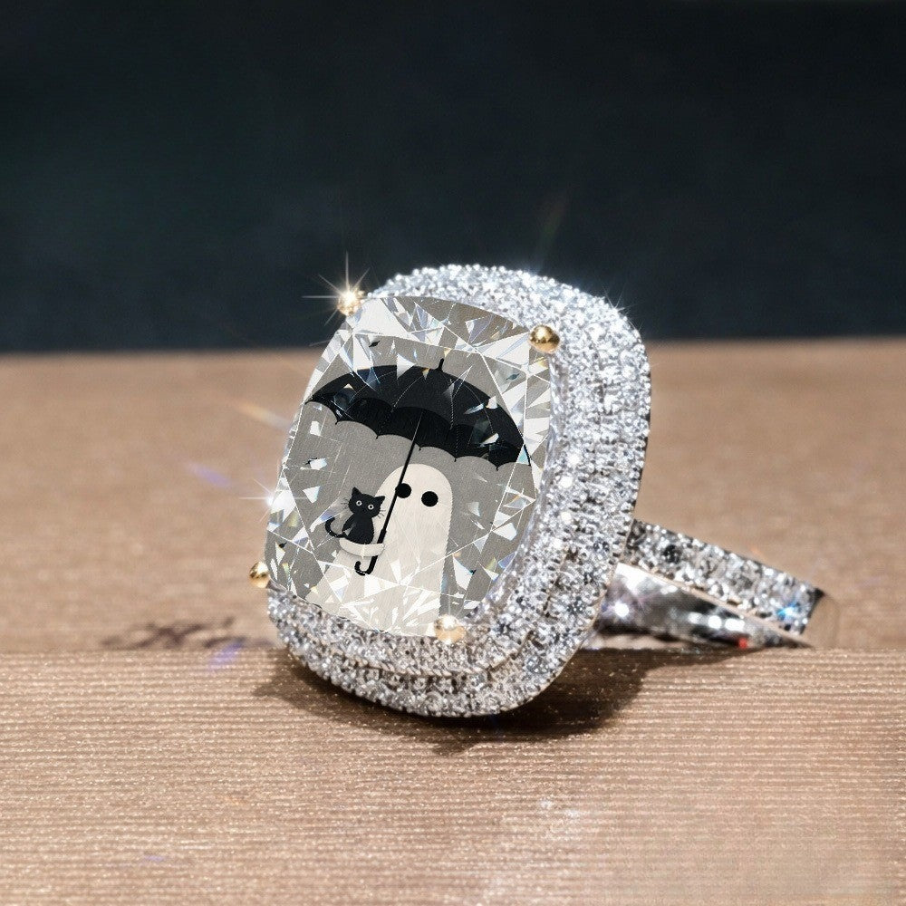 Cat & Umbrella Square Ring