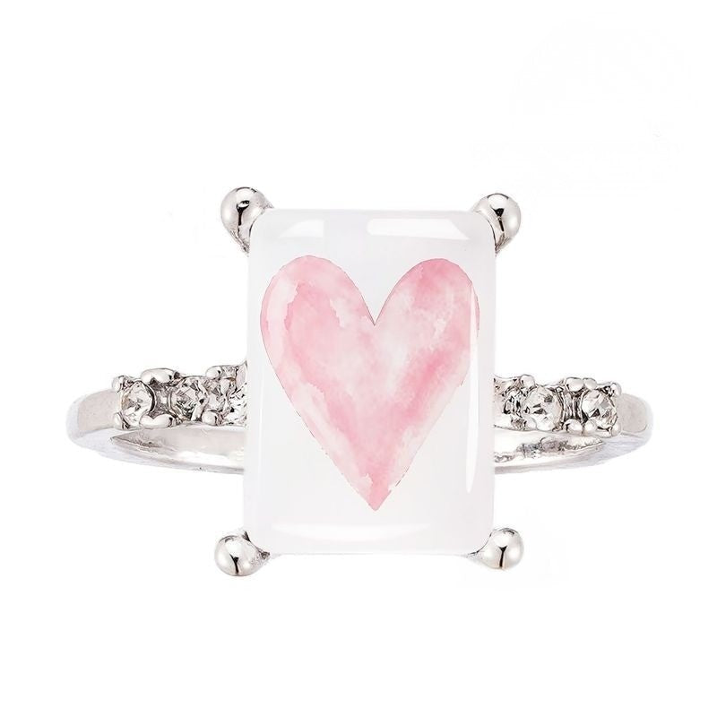 Pink Heart Rectangle Ring
