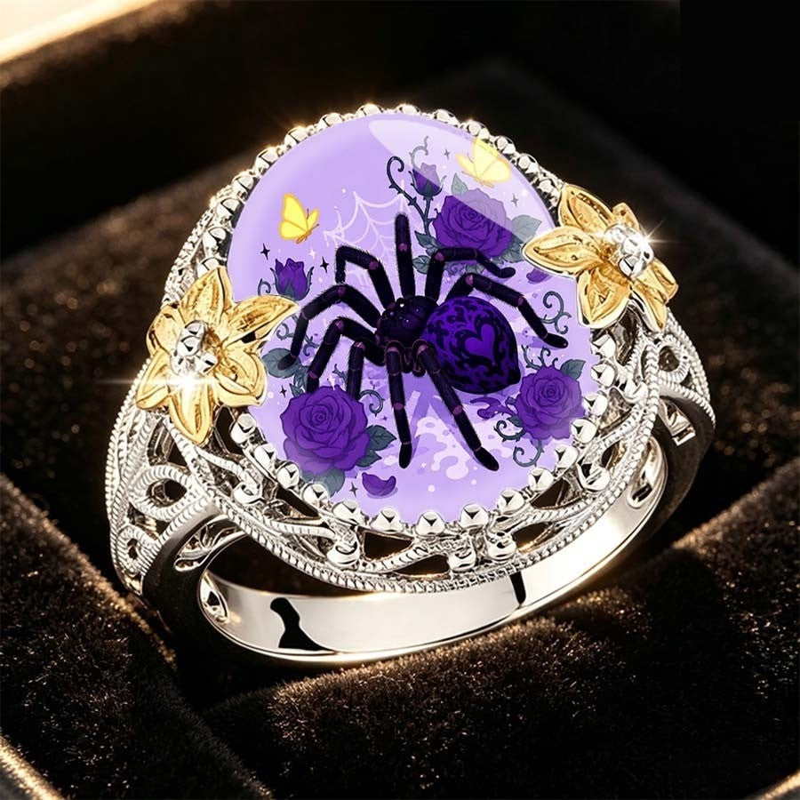 Purple Spider & Rose Statement Ring