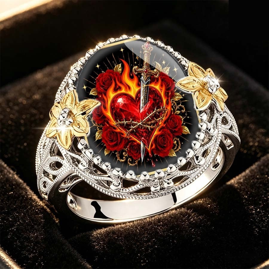 Sword & Rose Heart Ring