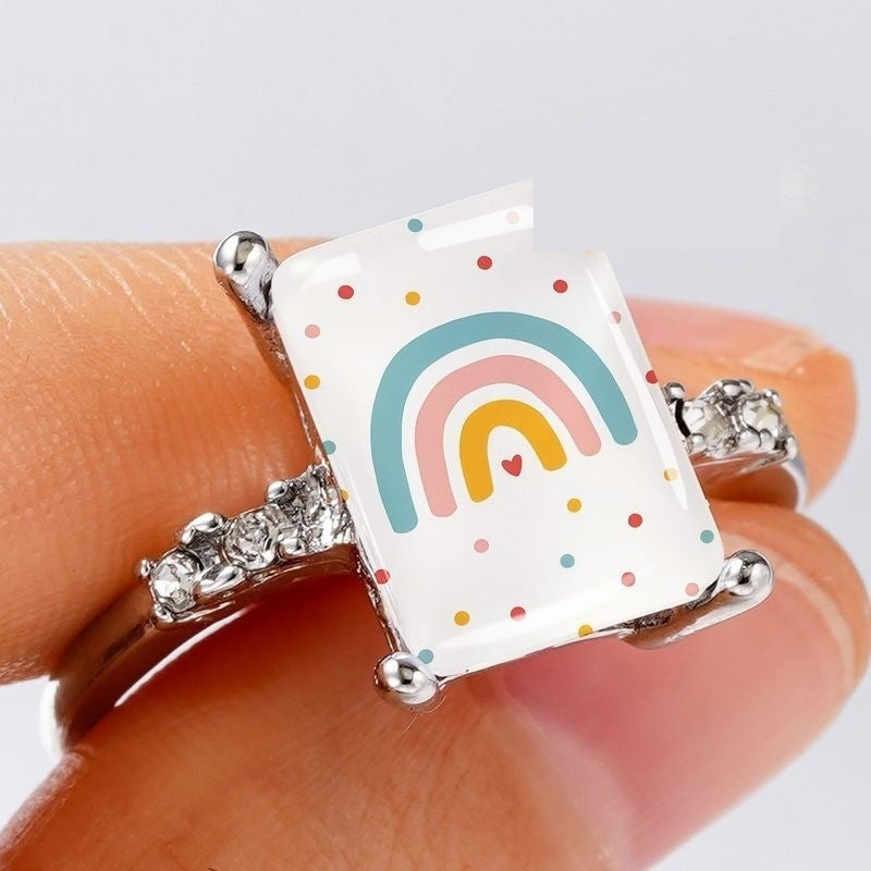 Rainbow Polka Dot Rectangular Ring