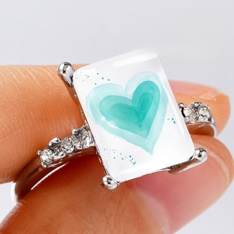 Watercolor Heart Emerald Cut Ring