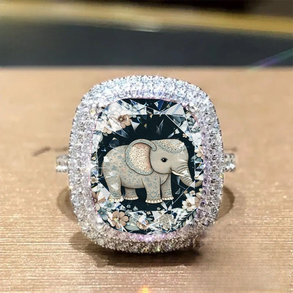 Floral Elephant Square Ring