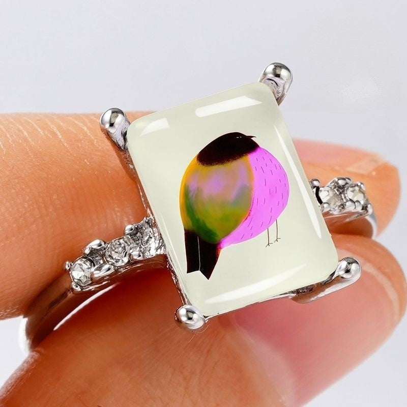 Colorful Bird Rectangle Ring