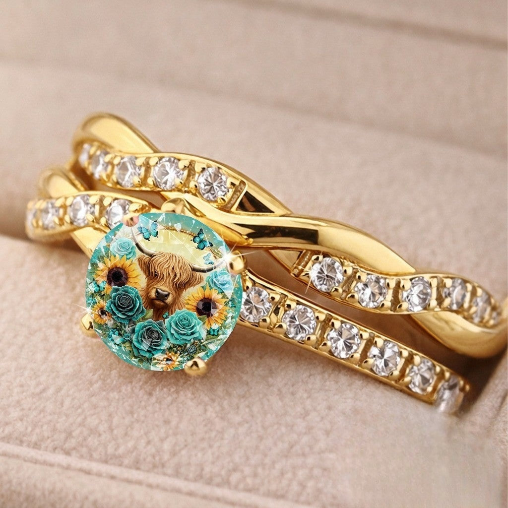 Cow & Floral Cabochon Ring