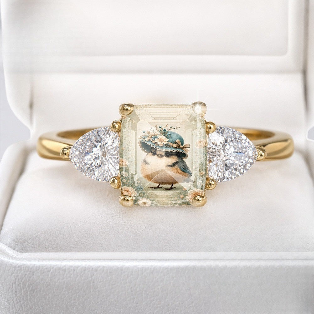 Vintage Bird Hat Floral Ring