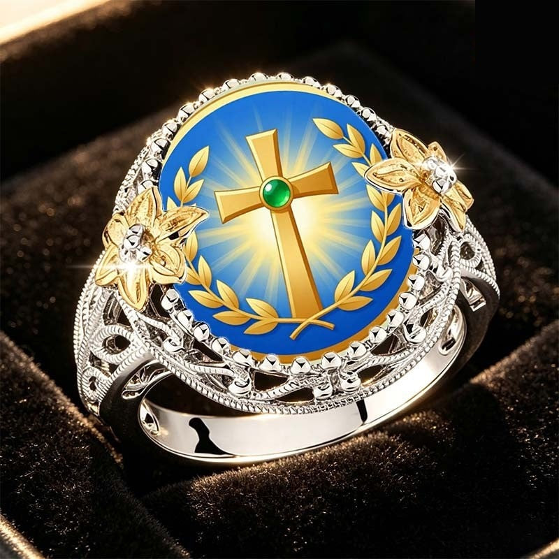 Blue Cross & Floral Ring