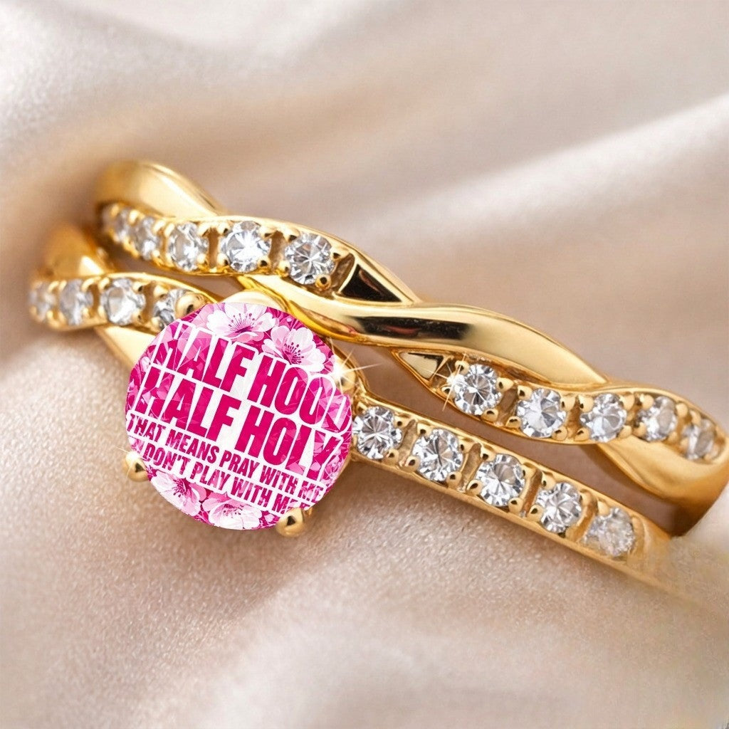 Pink Floral Slogan Ring