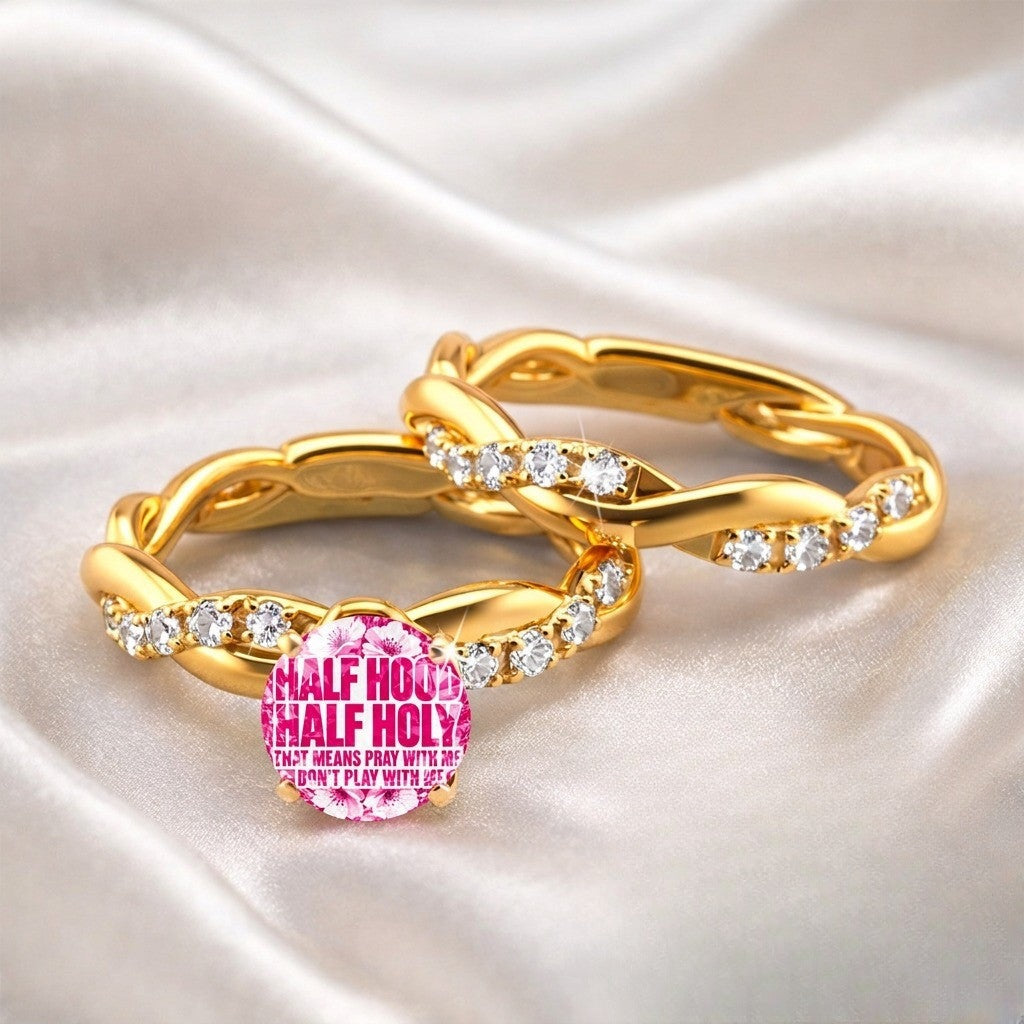 Pink Floral Slogan Ring