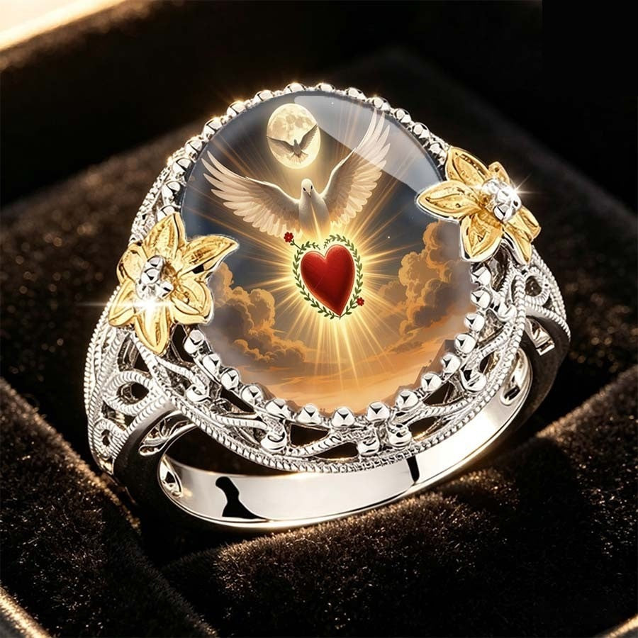Dove & Sacred Heart Ring
