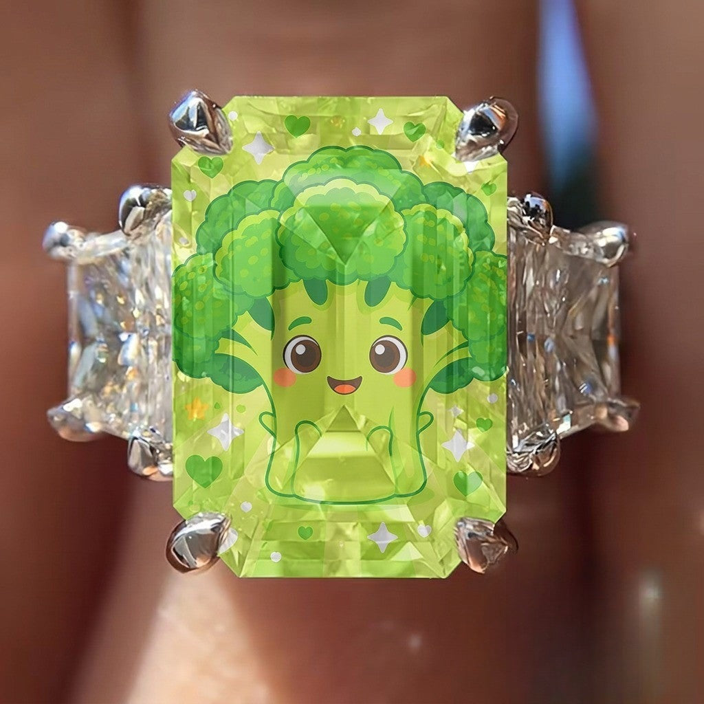 Green Broccoli Square Ring