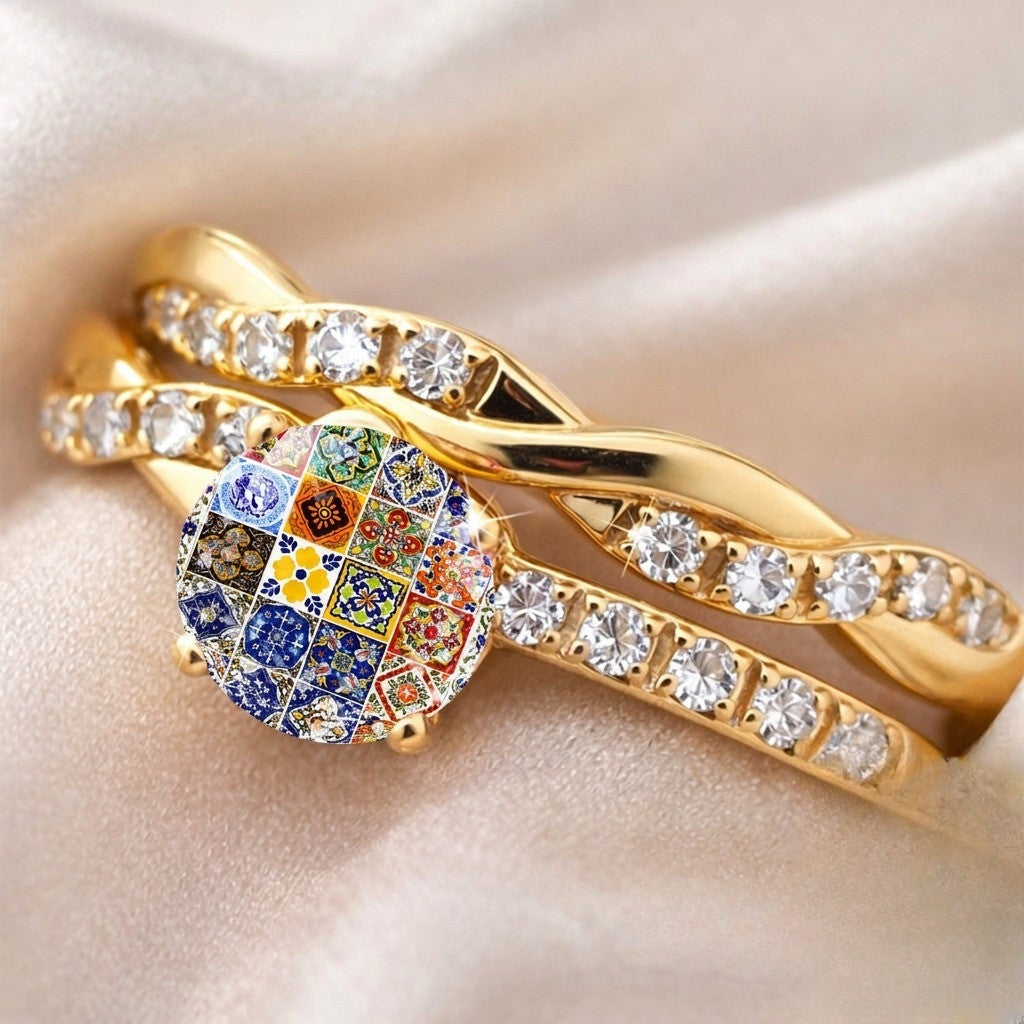 Colorful Mosaic Twisted Ring