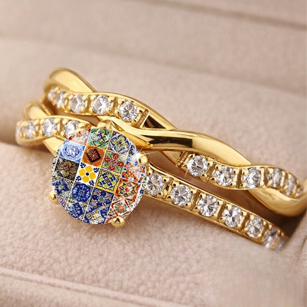 Colorful Mosaic Twisted Ring
