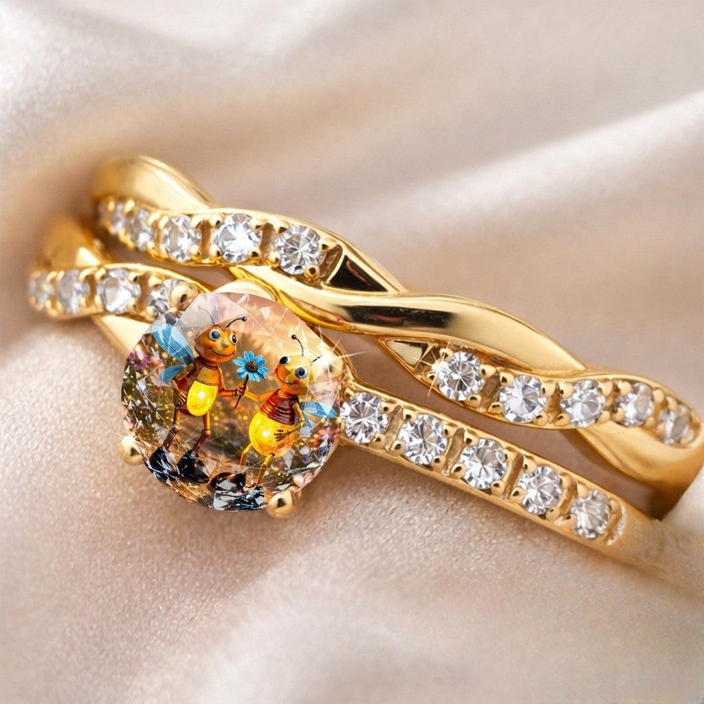 Twisted Bee & Crystal Ring