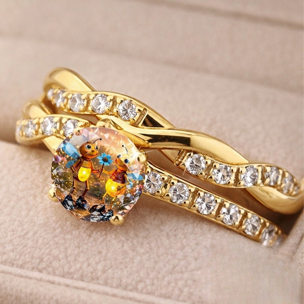Twisted Bee & Crystal Ring