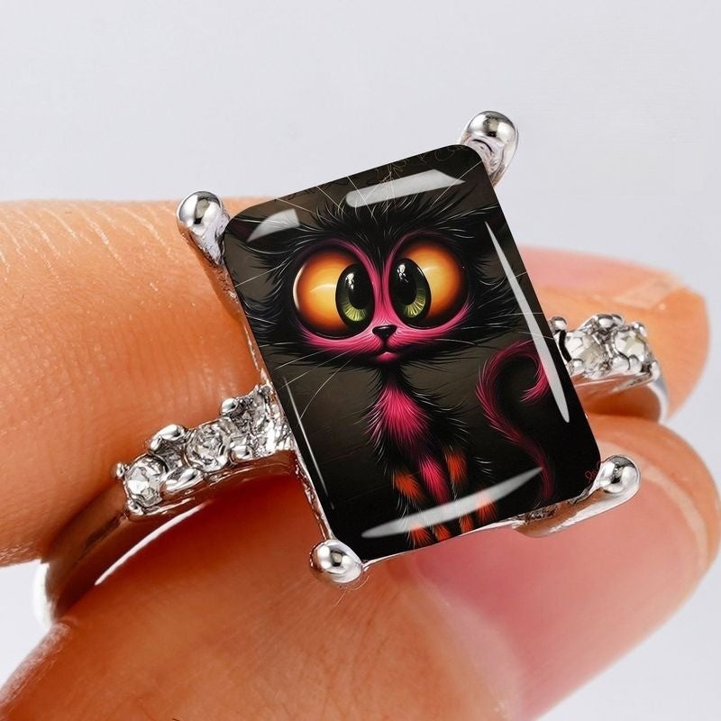 Black Cat Rectangular Ring