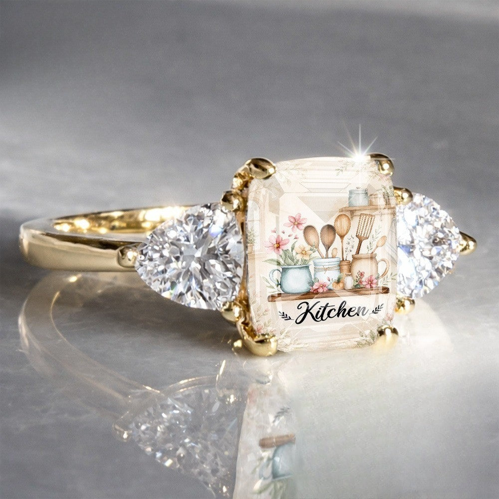 Kitchen Scene Three Stone Ring