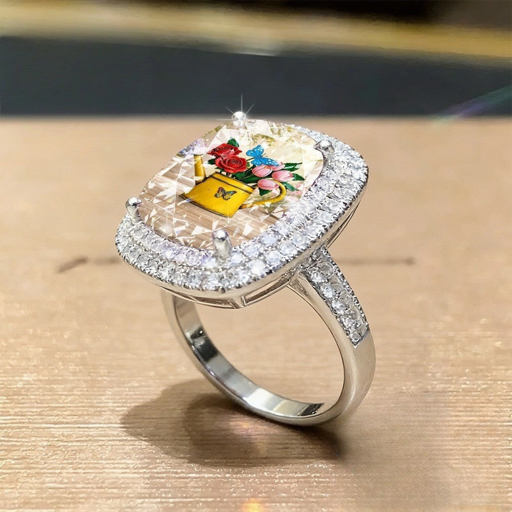 Floral Watering Can Square Ring