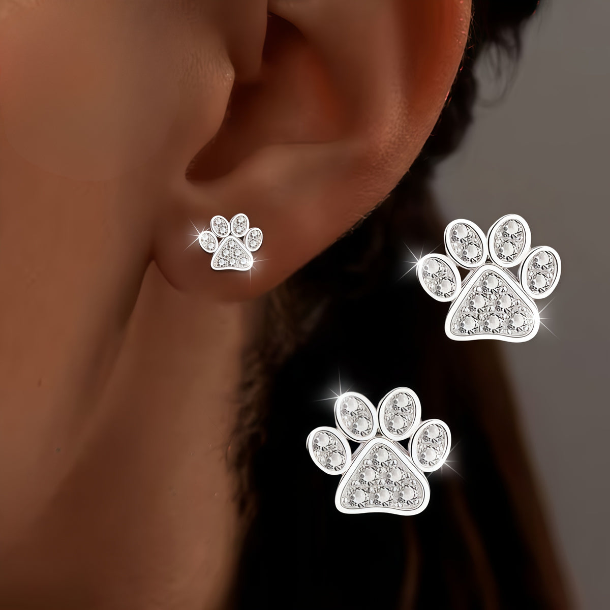 Crystal Paw Stud Earrings
