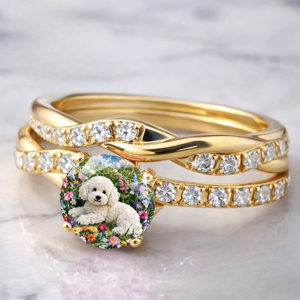 Braided Puppy Floral Statement Ring