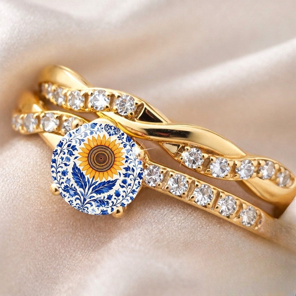 Sunflower Blue Floral Twisted Ring