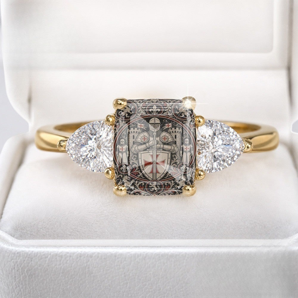 Knight Emblem Three-Stone Ring