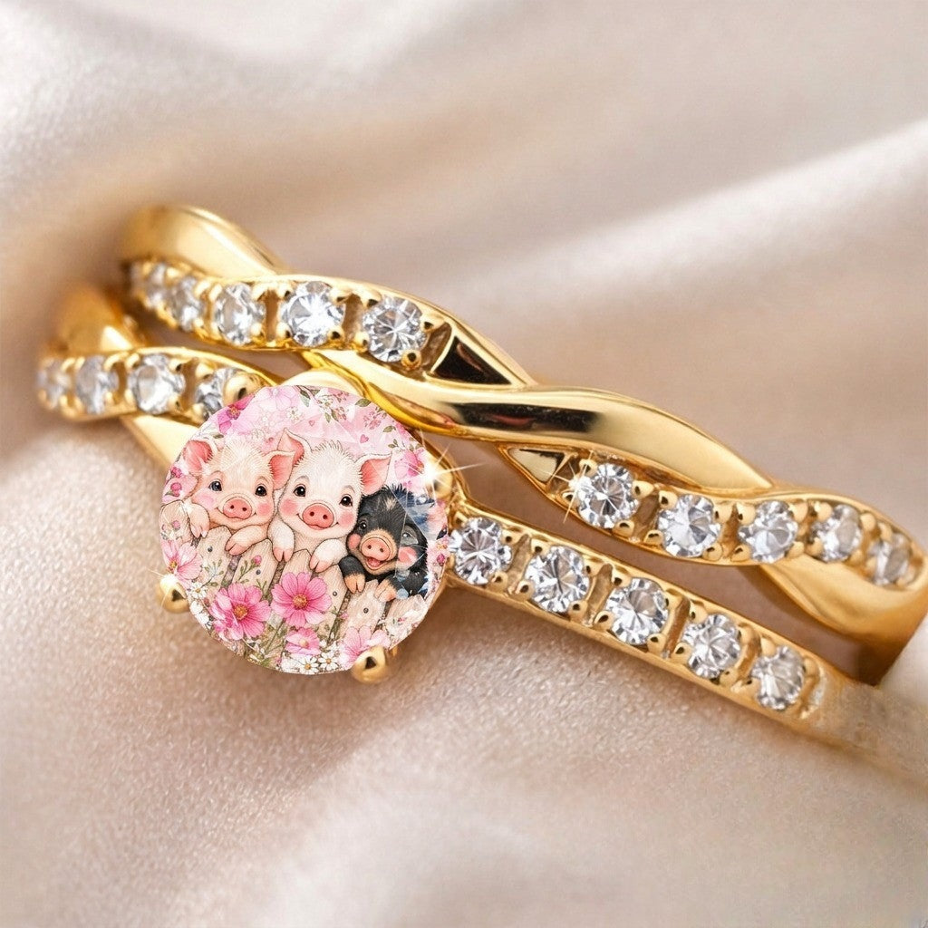 Piggy Floral Dome Ring