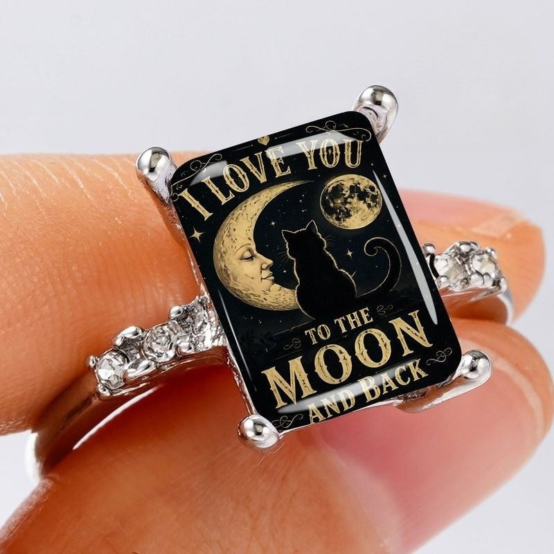 Moon Cat Love Quote Ring