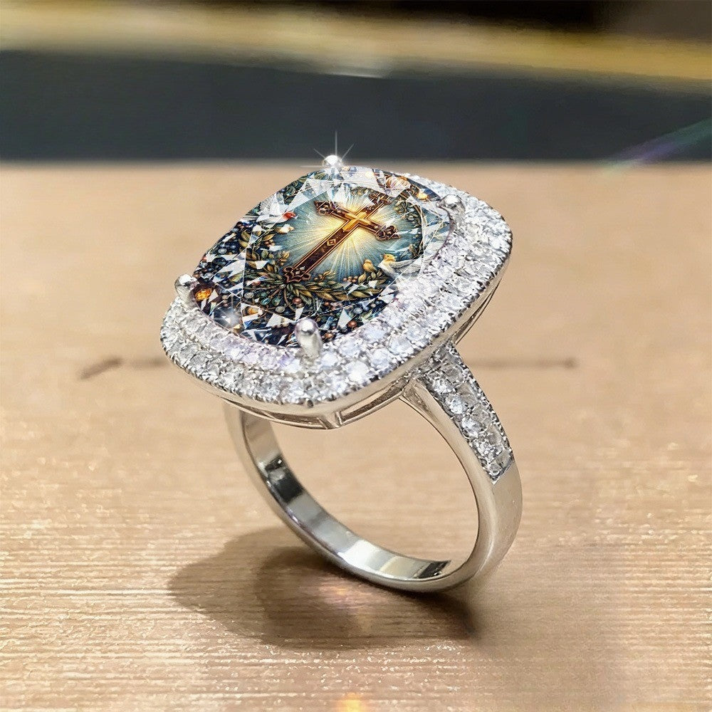 Cross & Birds Square Ring