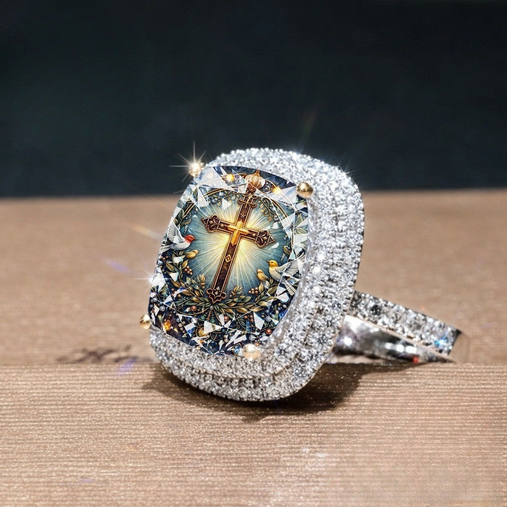 Cross & Birds Square Ring