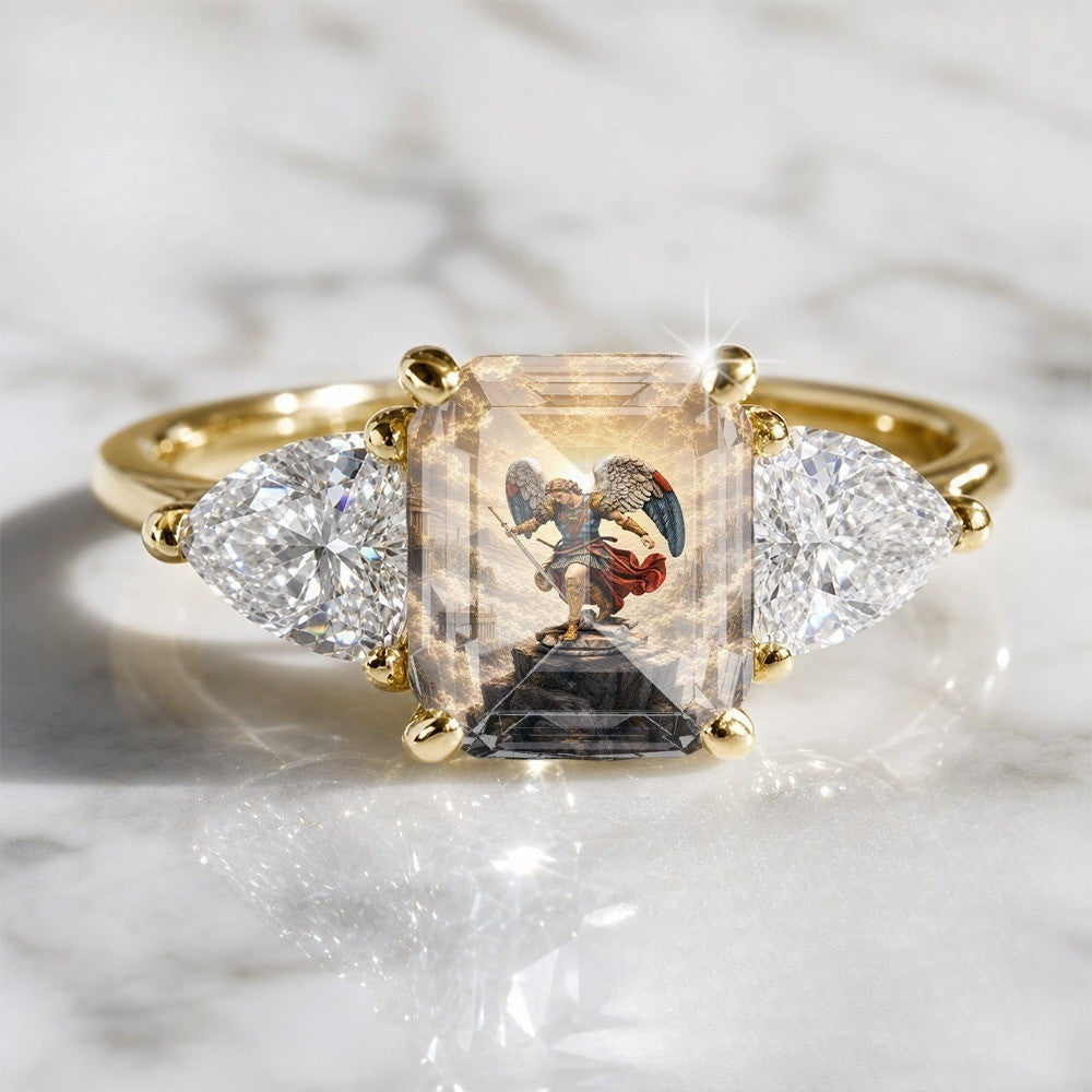 Angel Warrior Three-Stone Rectangular Ring